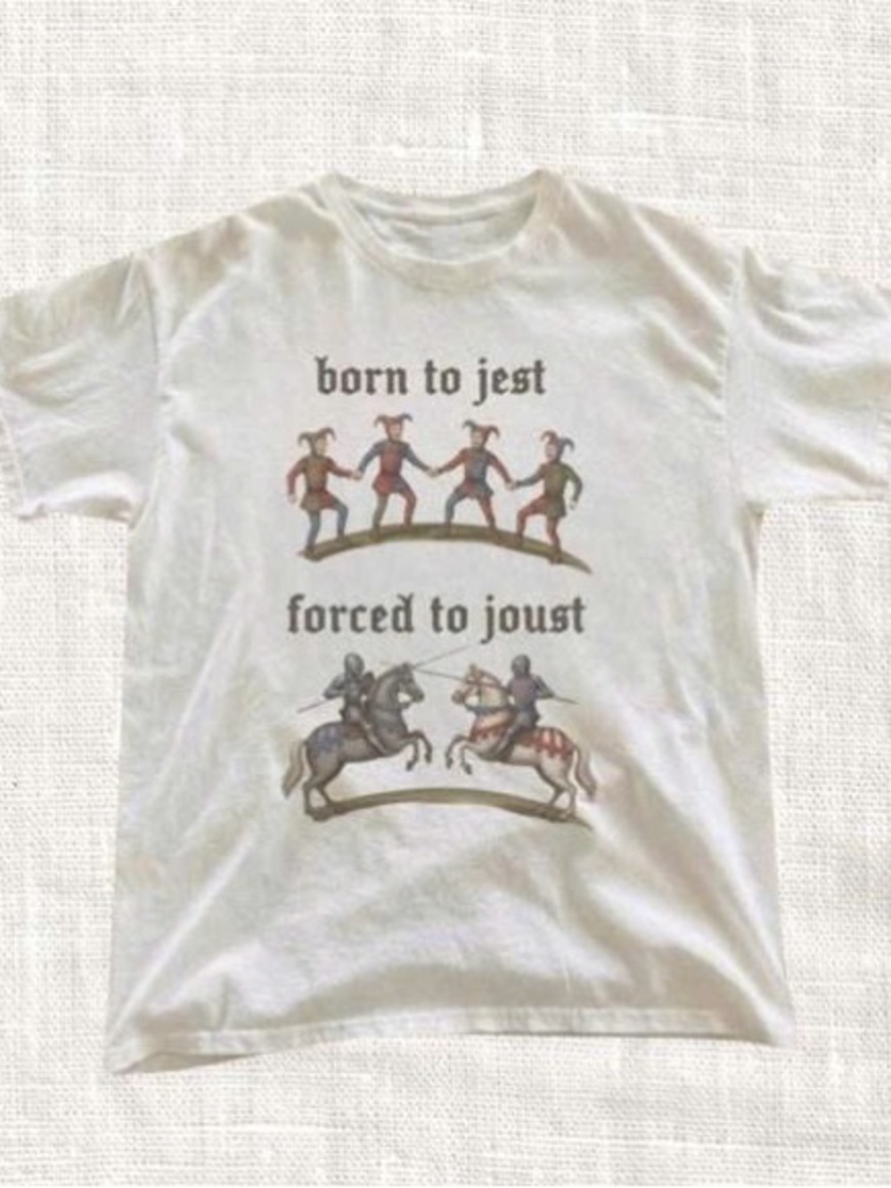 White 'Born to Jest, Forced to Joust' Graphic Short Sleeve Tee